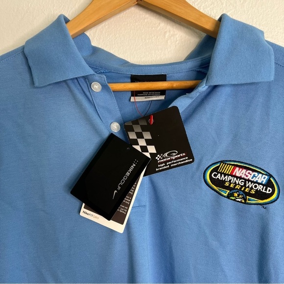 NWT Nike Golf Dri Fit Blue Nascar Camping World Series Pique II Polo Size XL - Picture 4 of 10